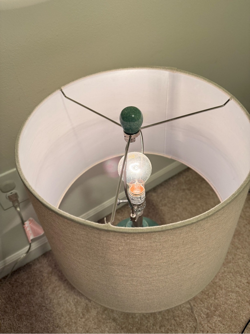 Teal Glazed Ceramic Table Lamp With Linen Drum Shade - Picture 2 of 3